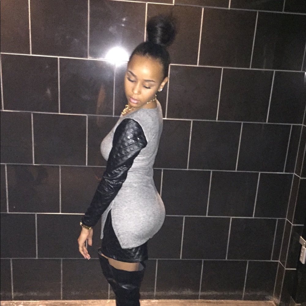 Long sleeve gray and black dress